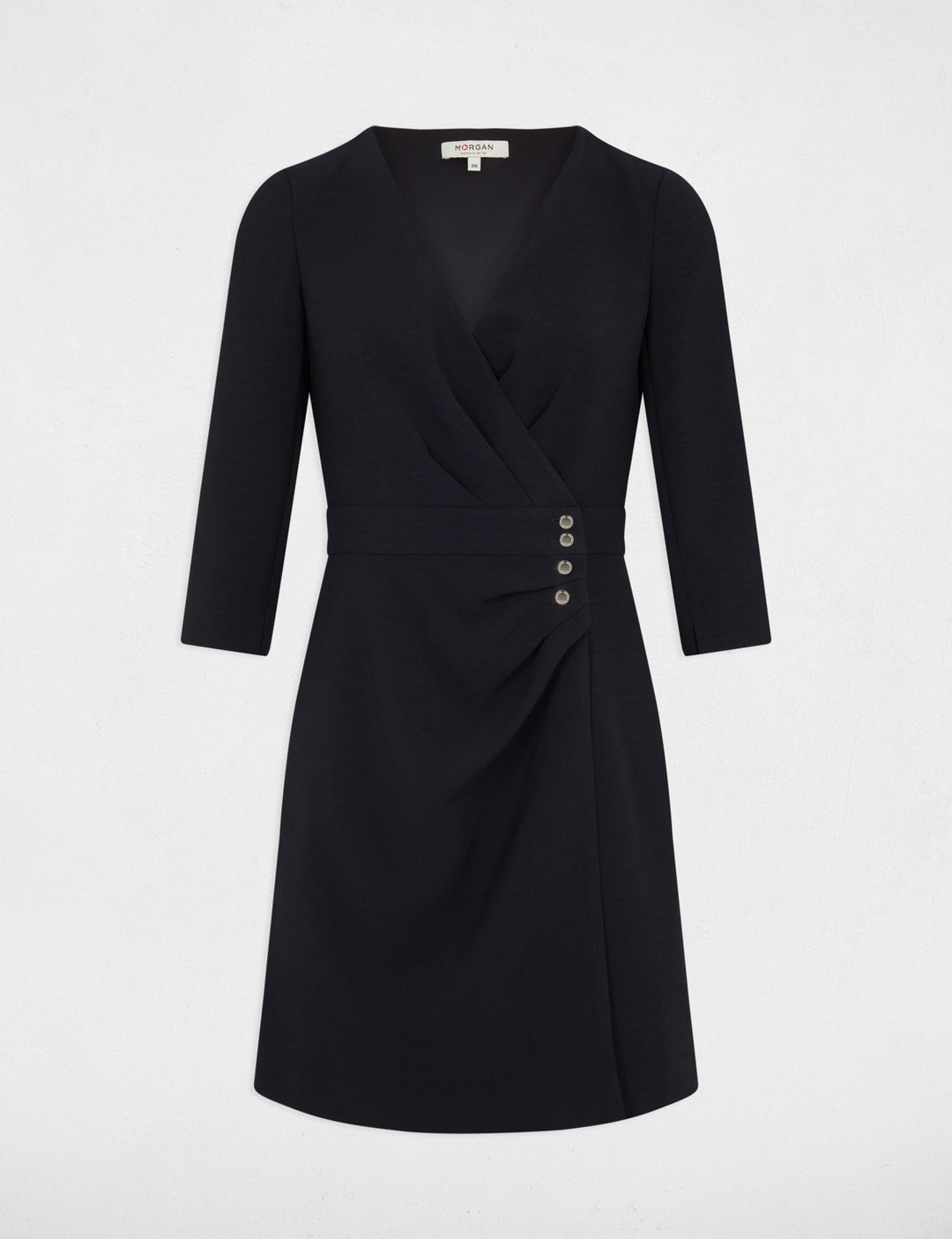 Robe portefeuille drapée manches 3/4
