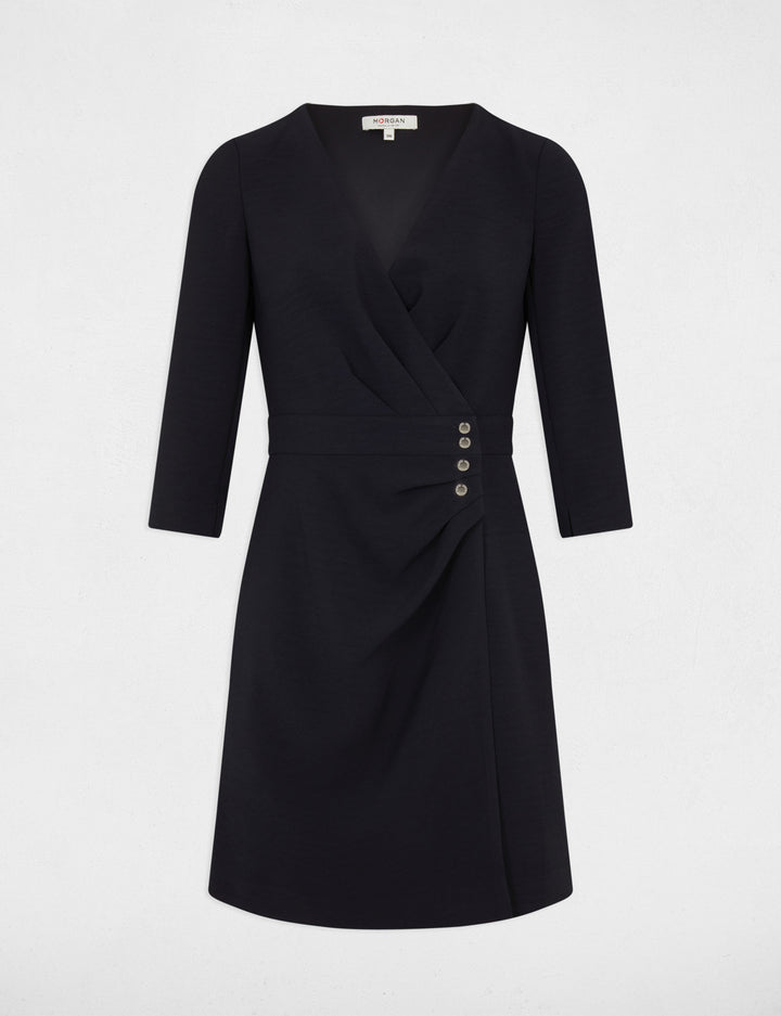 Robe portefeuille drapée manches 3/4