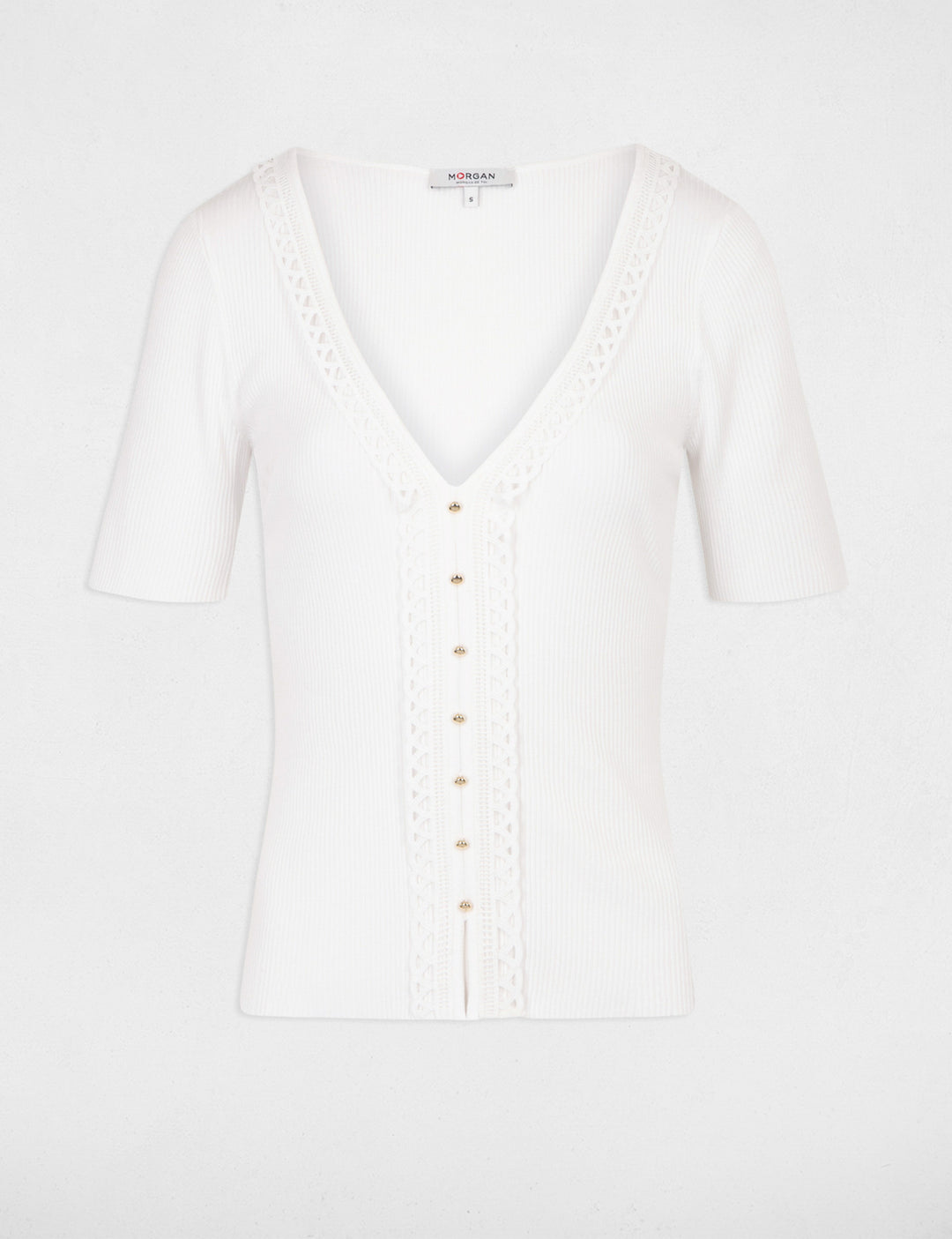 Pull col en V manches courtes