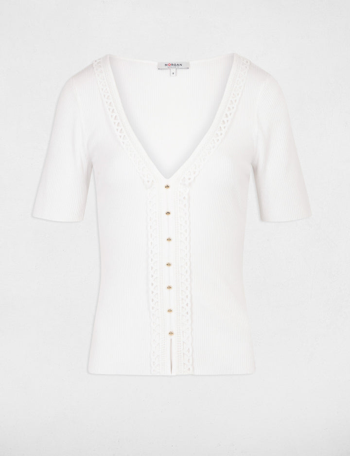 Pull col en V manches courtes