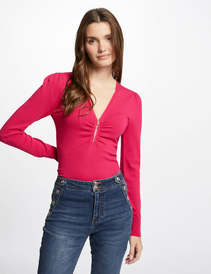 Pull col en V détail zippé