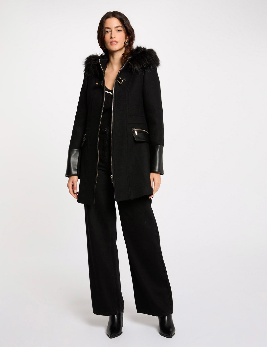 Manteau droit zippé à  capuche
