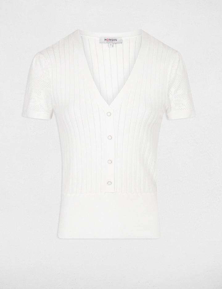 Pull col en V manches courtes