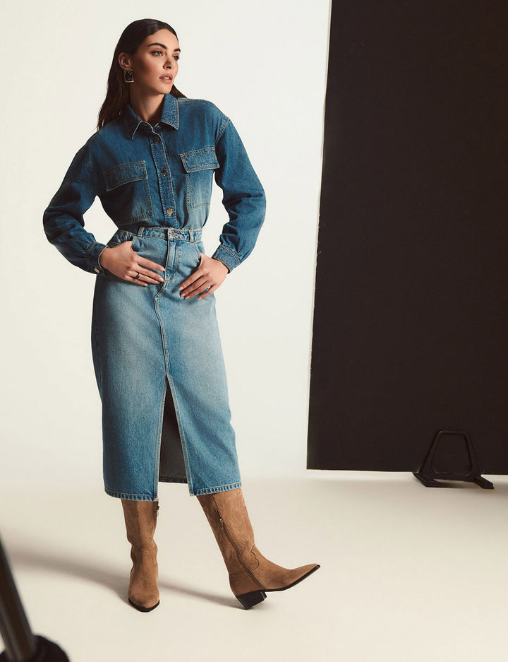 Jupe midi droite en jean