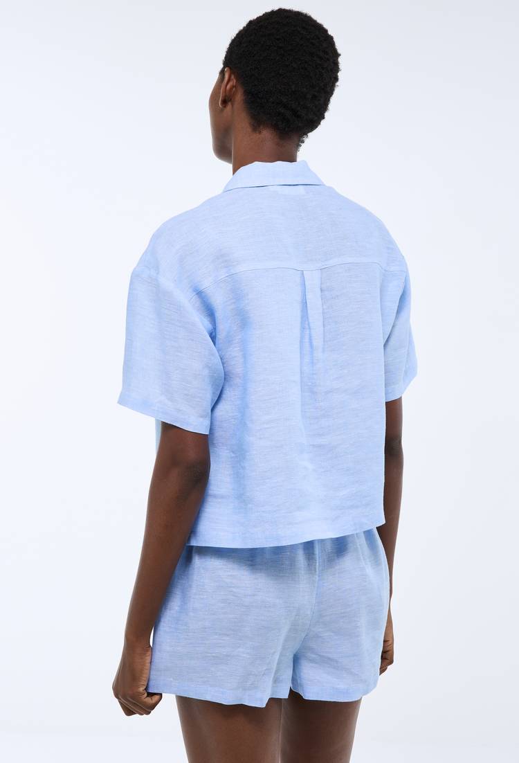 Pyjashort uni manches courtes en lin