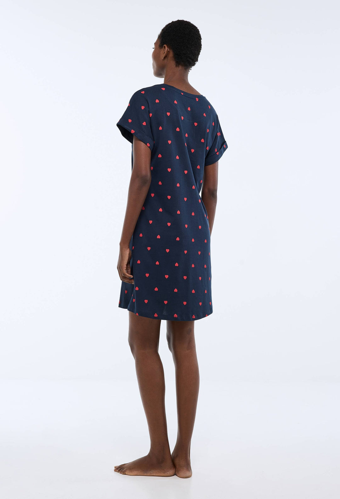 Chemise de nuit manches courtes imprimé coeur en coton BIO GOTS