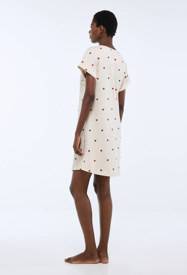 Chemise de nuit manches courtes imprimé coeur en coton BIO GOTS