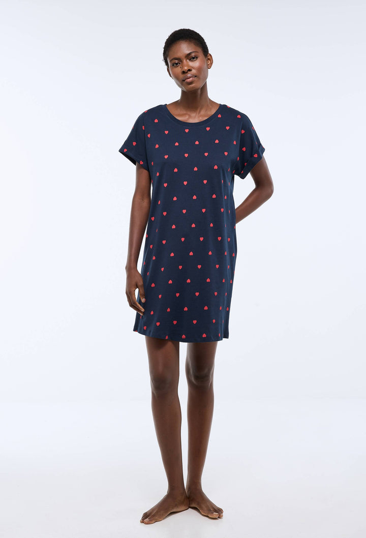 Chemise de nuit manches courtes imprimé coeur en coton BIO GOTS