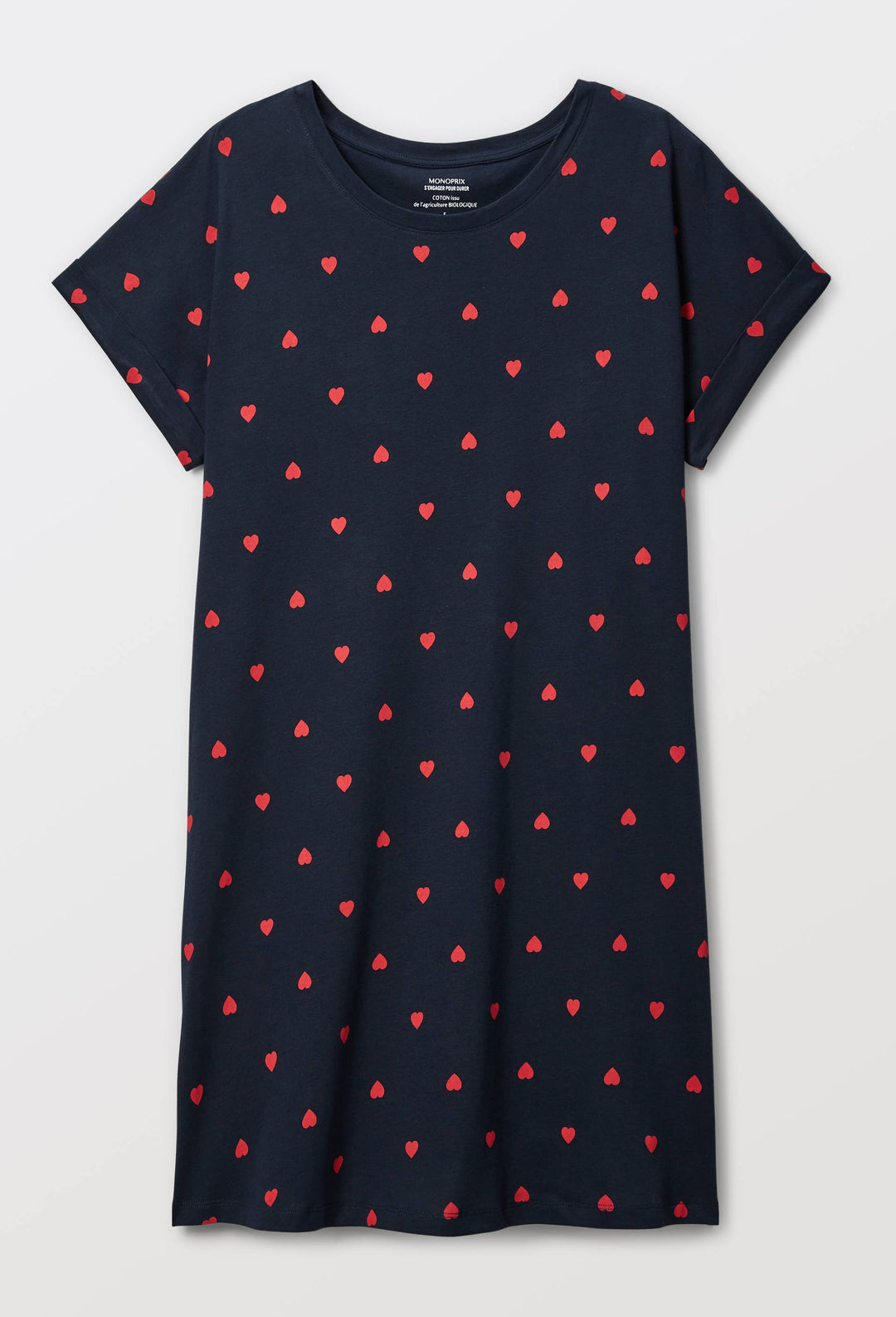 Chemise de nuit manches courtes imprimé coeur en coton BIO GOTS