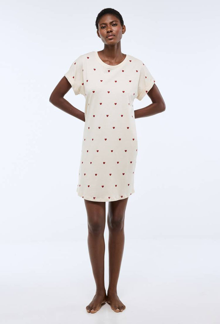 Chemise de nuit manches courtes imprimé coeur en coton BIO GOTS