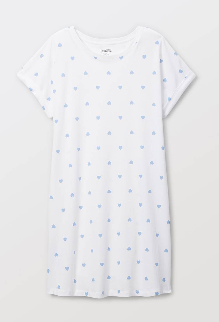 Chemise de nuit manches courtes imprimé coeur en coton BIO GOTS