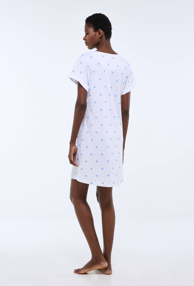 Chemise de nuit manches courtes imprimé coeur en coton BIO GOTS