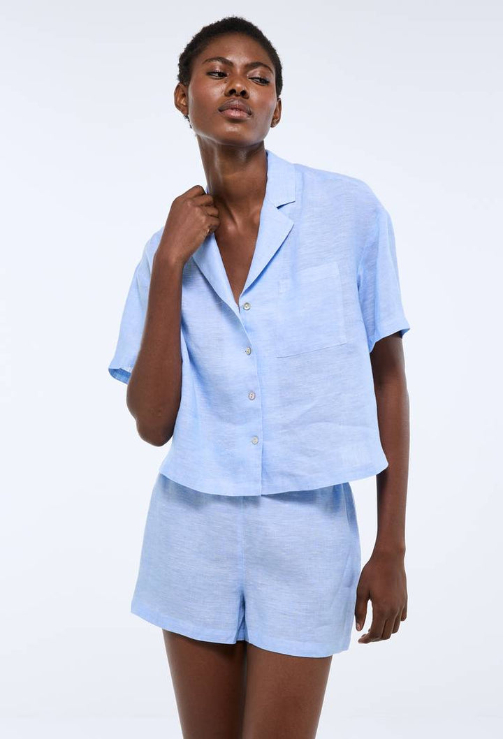 Pyjashort uni manches courtes en lin