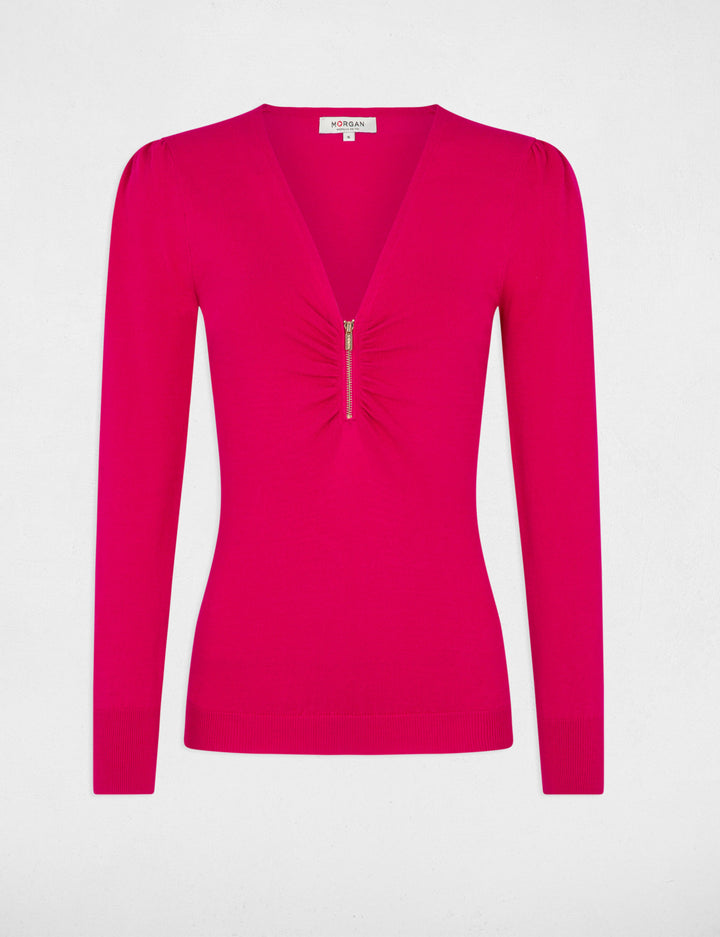 Pull col en V détail zippé