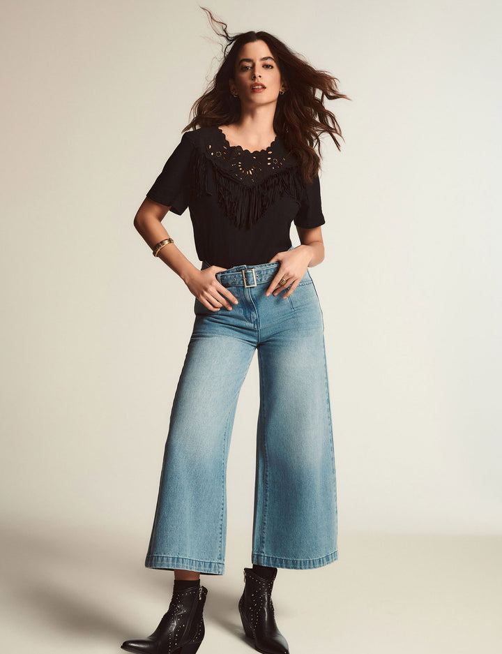 Jeans large 7/8ème ceinturé