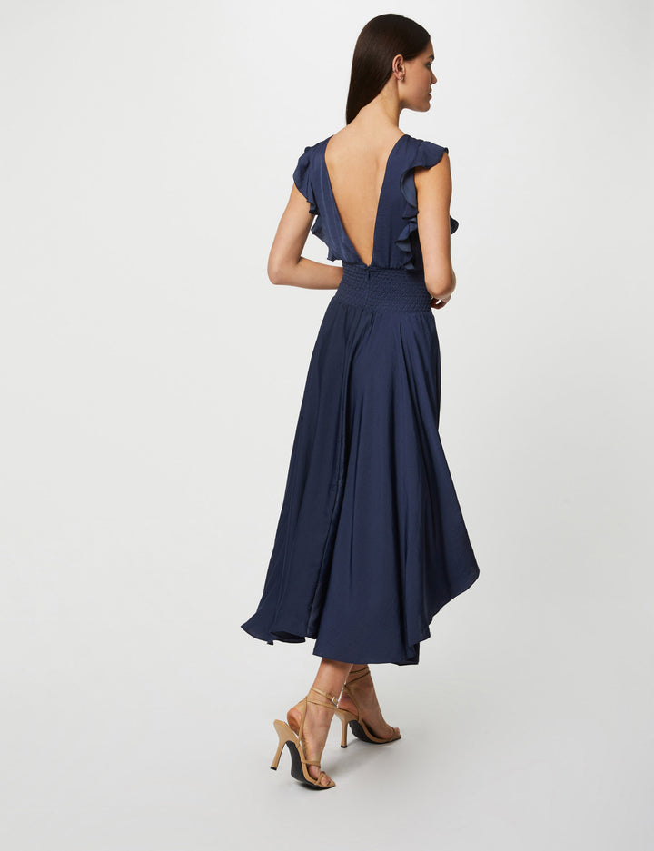 Robe longue évasée à  taille smockée