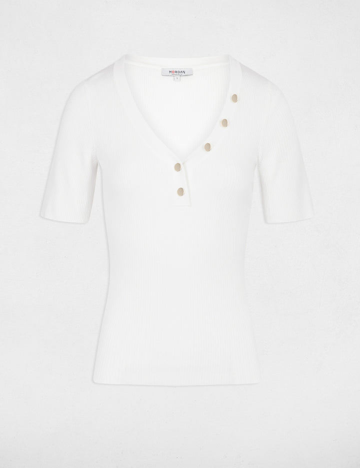 Pull col en V manches courtes