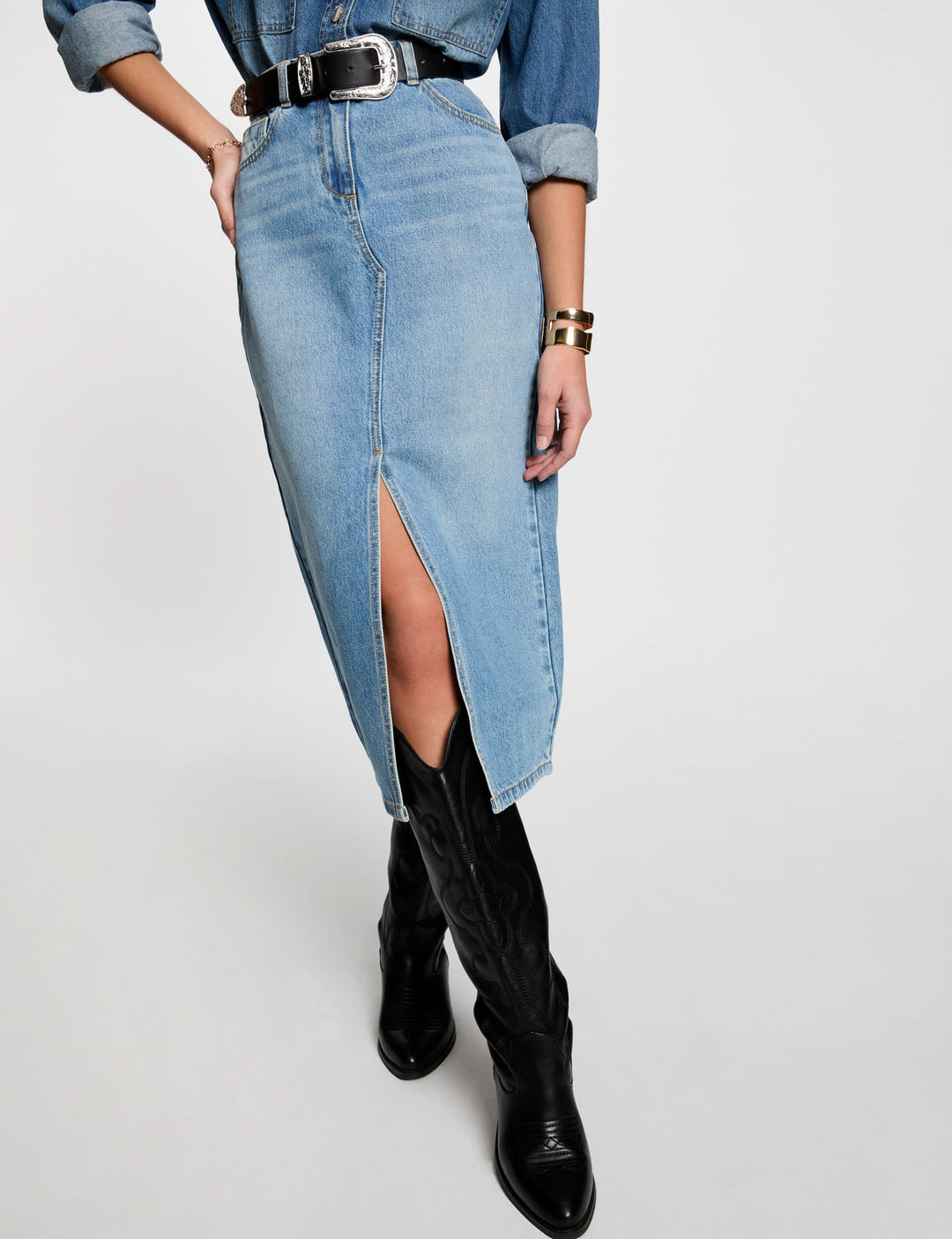Jupe midi droite en jean