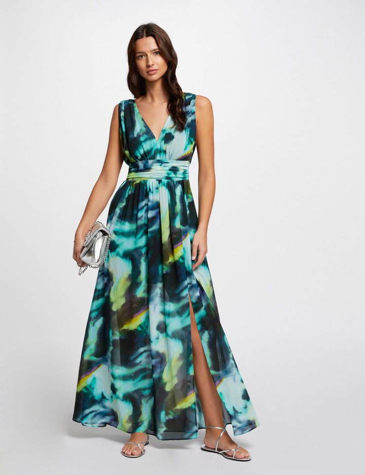 Robe longue évasée imprimée