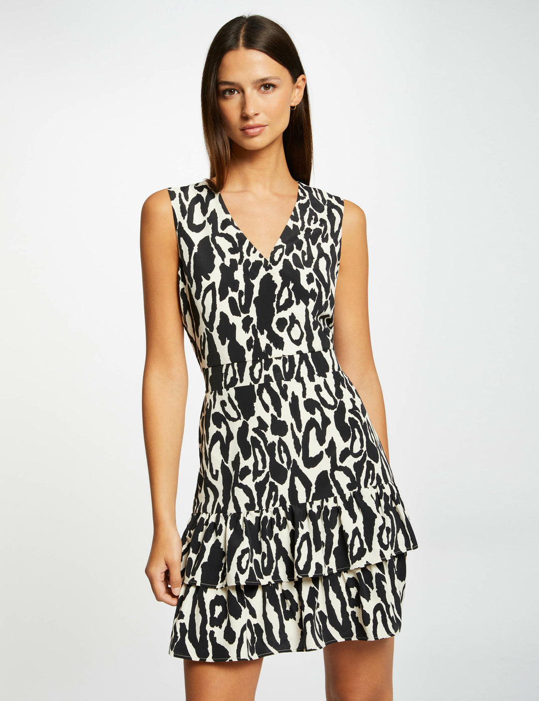 Robe cintrée à  volants imprimé animalier