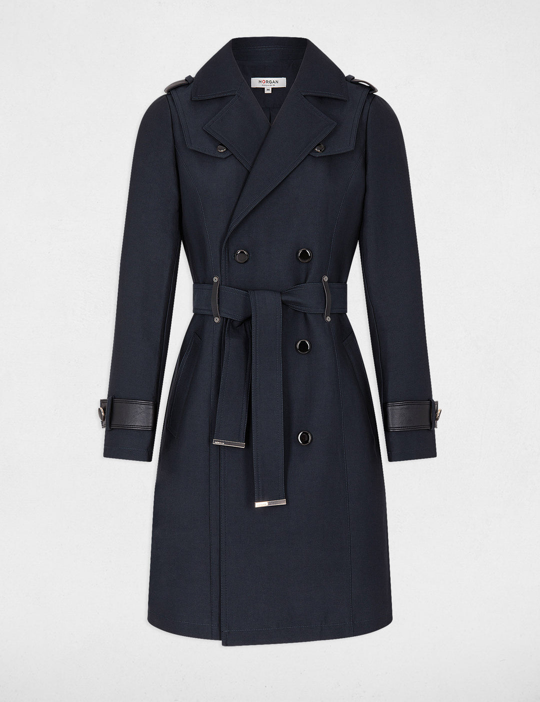 Trench ceinturé détails simili cuir