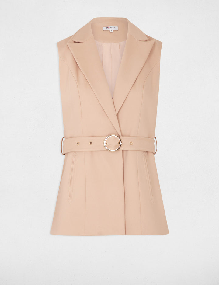 Veste droite sans manches ceinturée