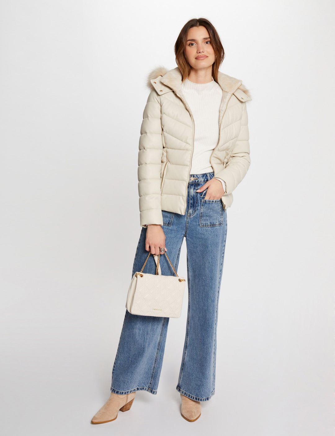 Doudoune simili cuir capuche