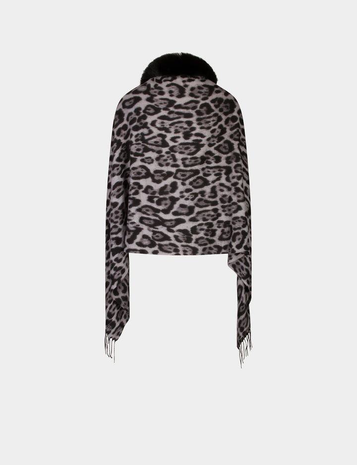 Poncho avec franges et imprimé léopard