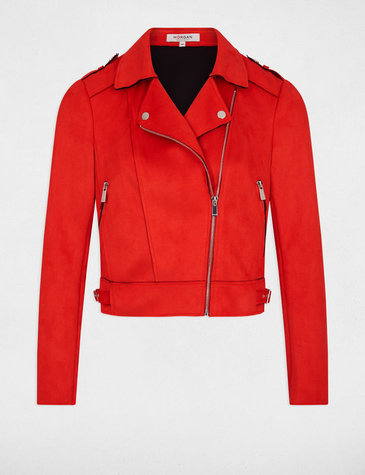 Blouson droit zippé suédine