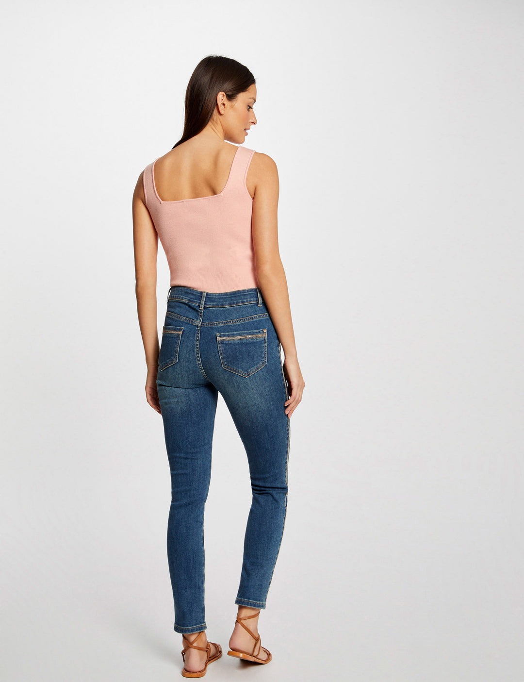 Jeans slim avec bandes strass