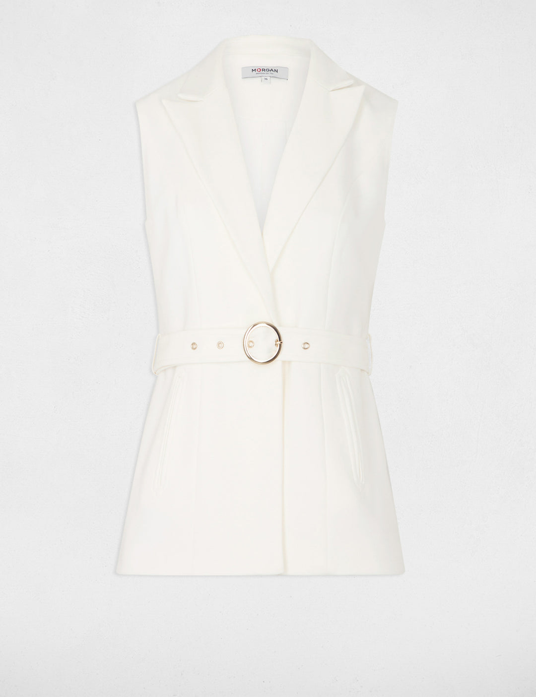 Veste droite sans manches ceinturée