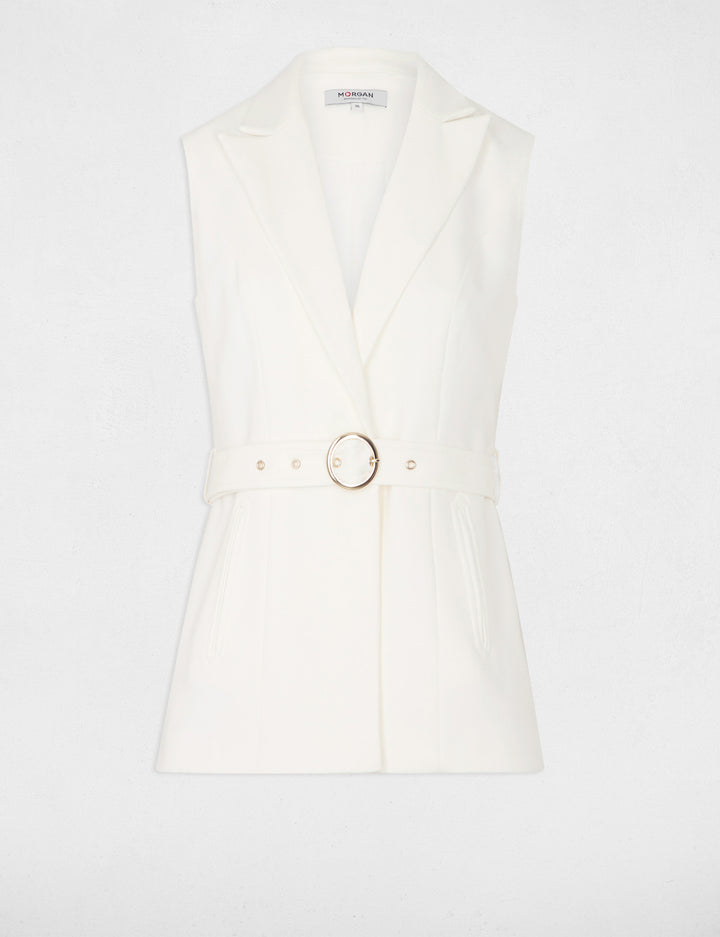 Veste droite sans manches ceinturée