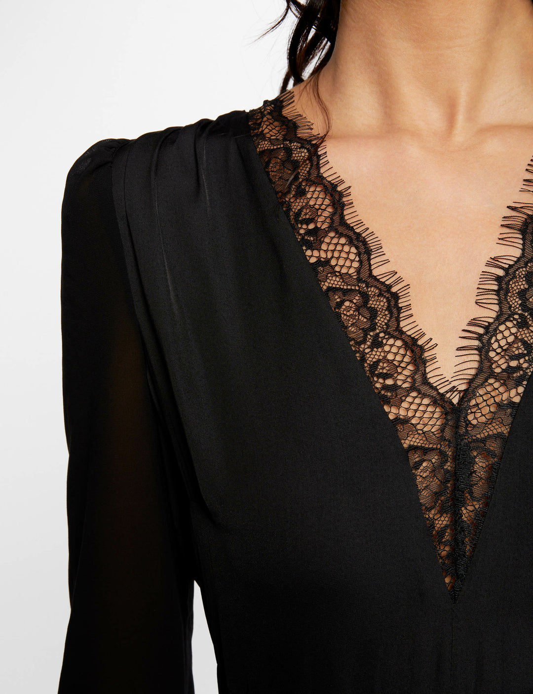 T-shirt manches longues satin à  dentelle