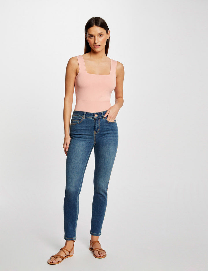 Jeans slim avec bandes strass