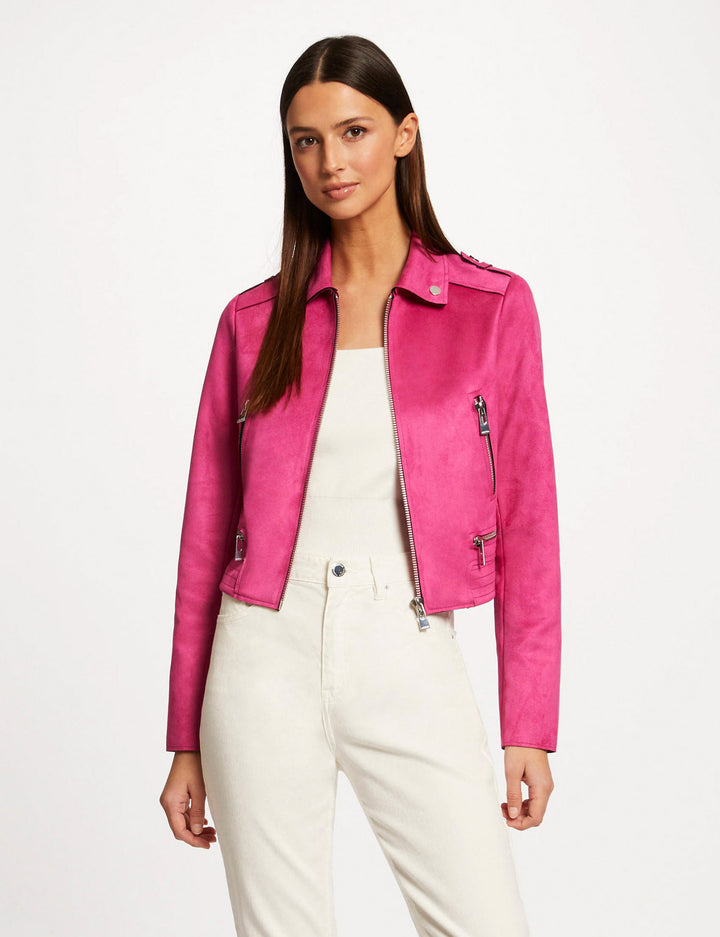 Blouson droit aspect suédine