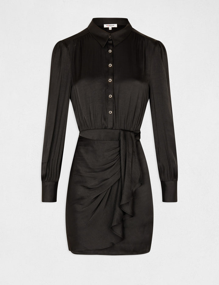 Robe droite drapée satinée