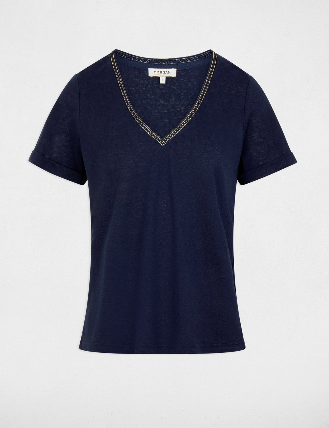 T-shirt col v perlé