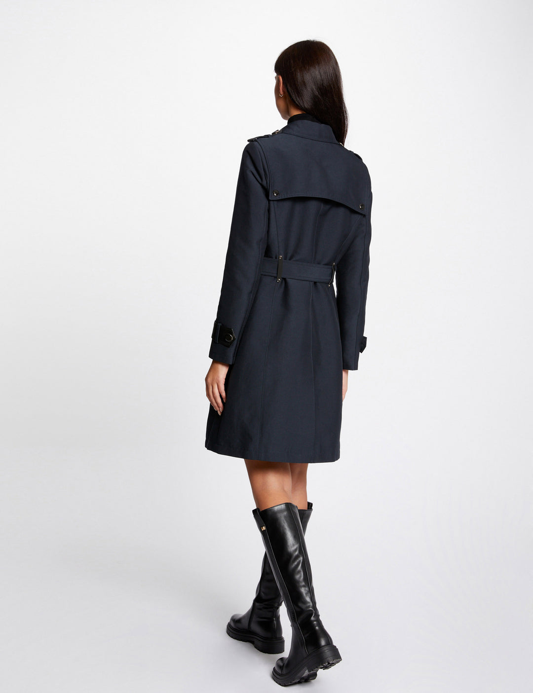 Trench ceinturé détails simili cuir