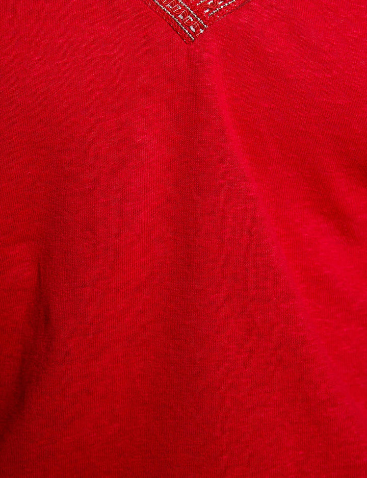 T-shirt col v perlé
