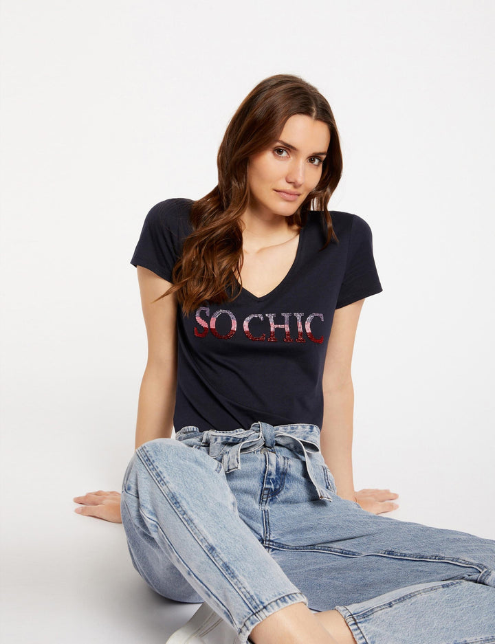 T-shirt inscription et perles