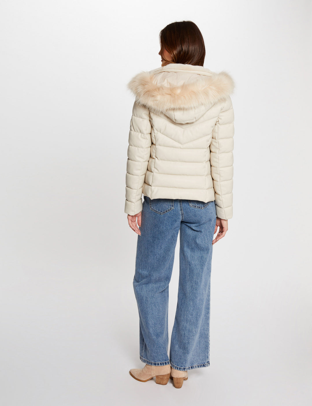 Doudoune simili cuir capuche