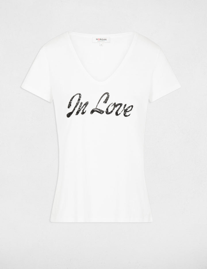 T-shirt inscription et sequins