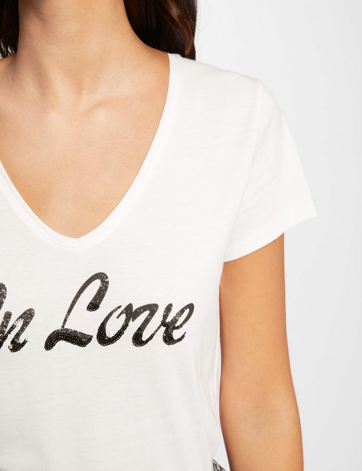 T-shirt inscription et sequins