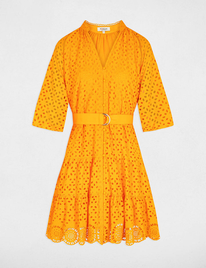Robe courte trapèze brodée