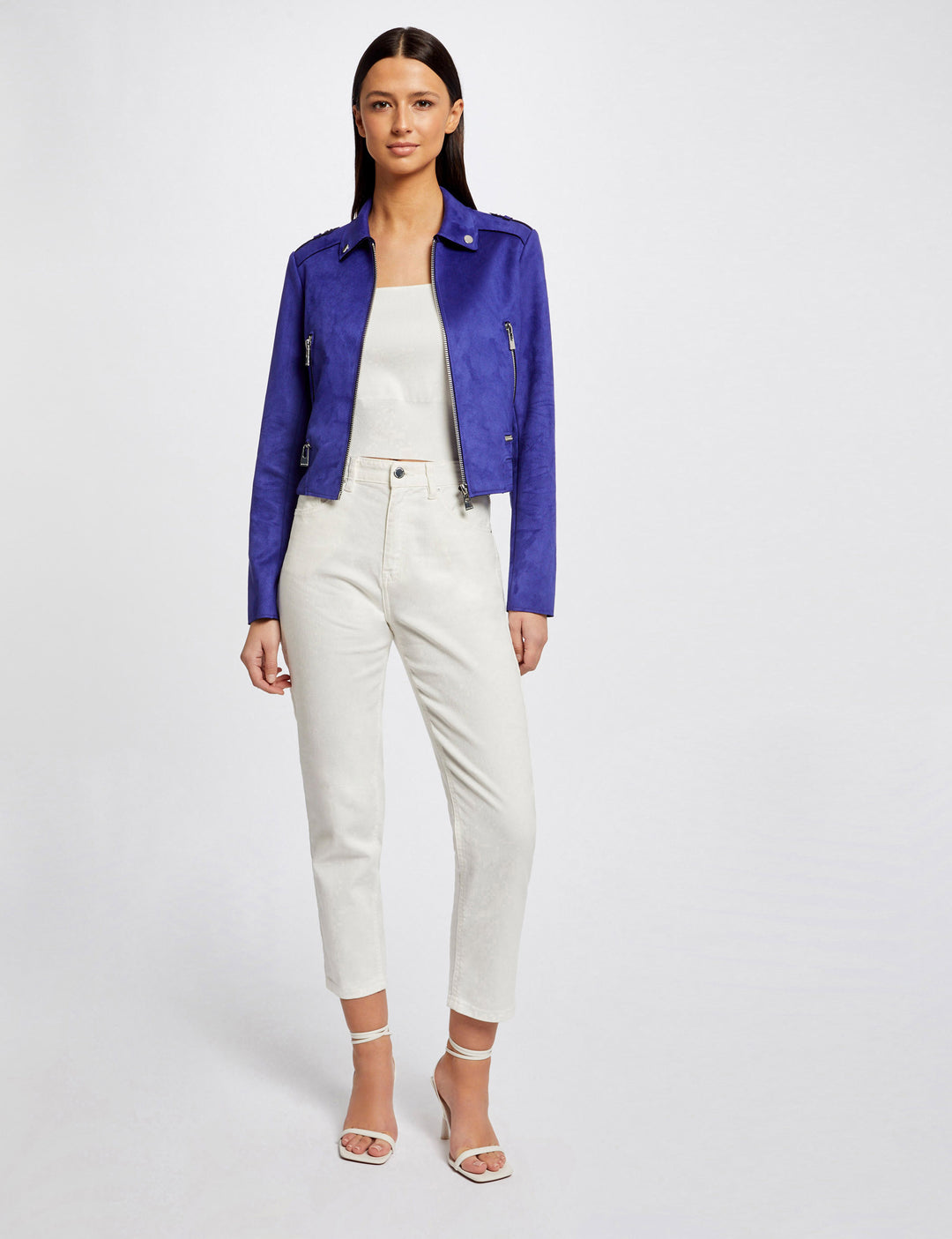 Blouson droit aspect suédine