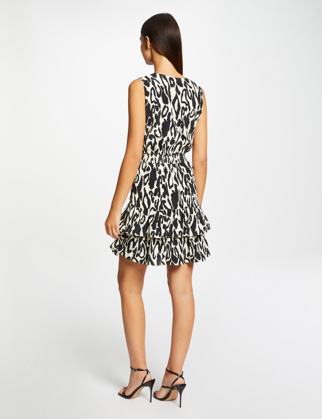 Robe cintrée à  volants imprimé animalier