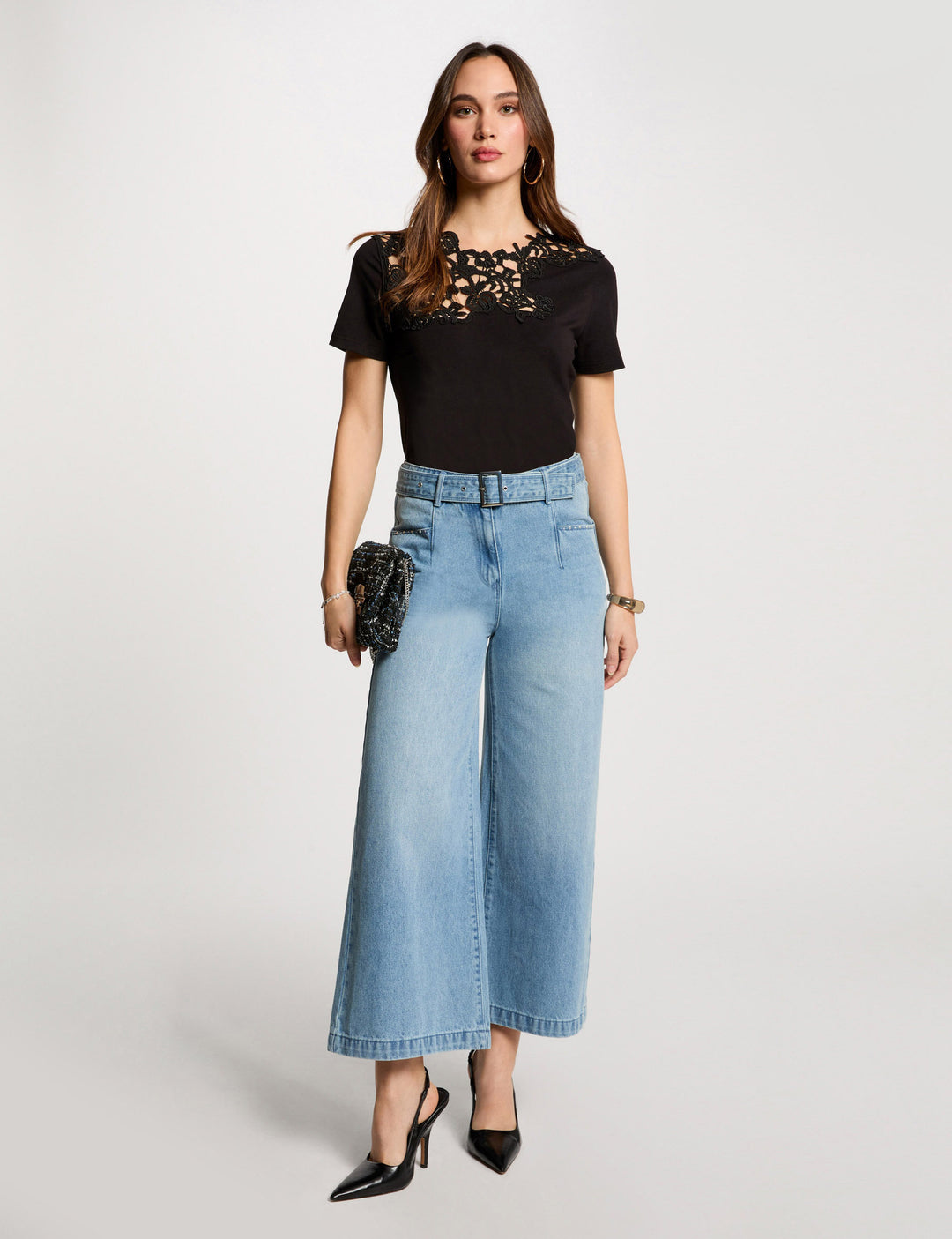 Jeans large 7/8ème ceinturé