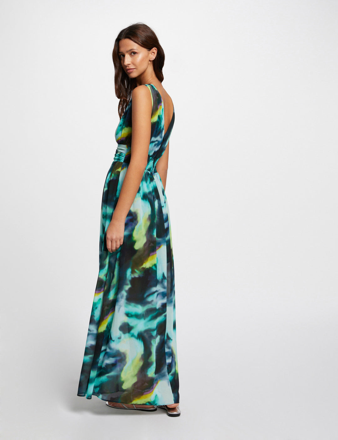 Robe longue évasée imprimée