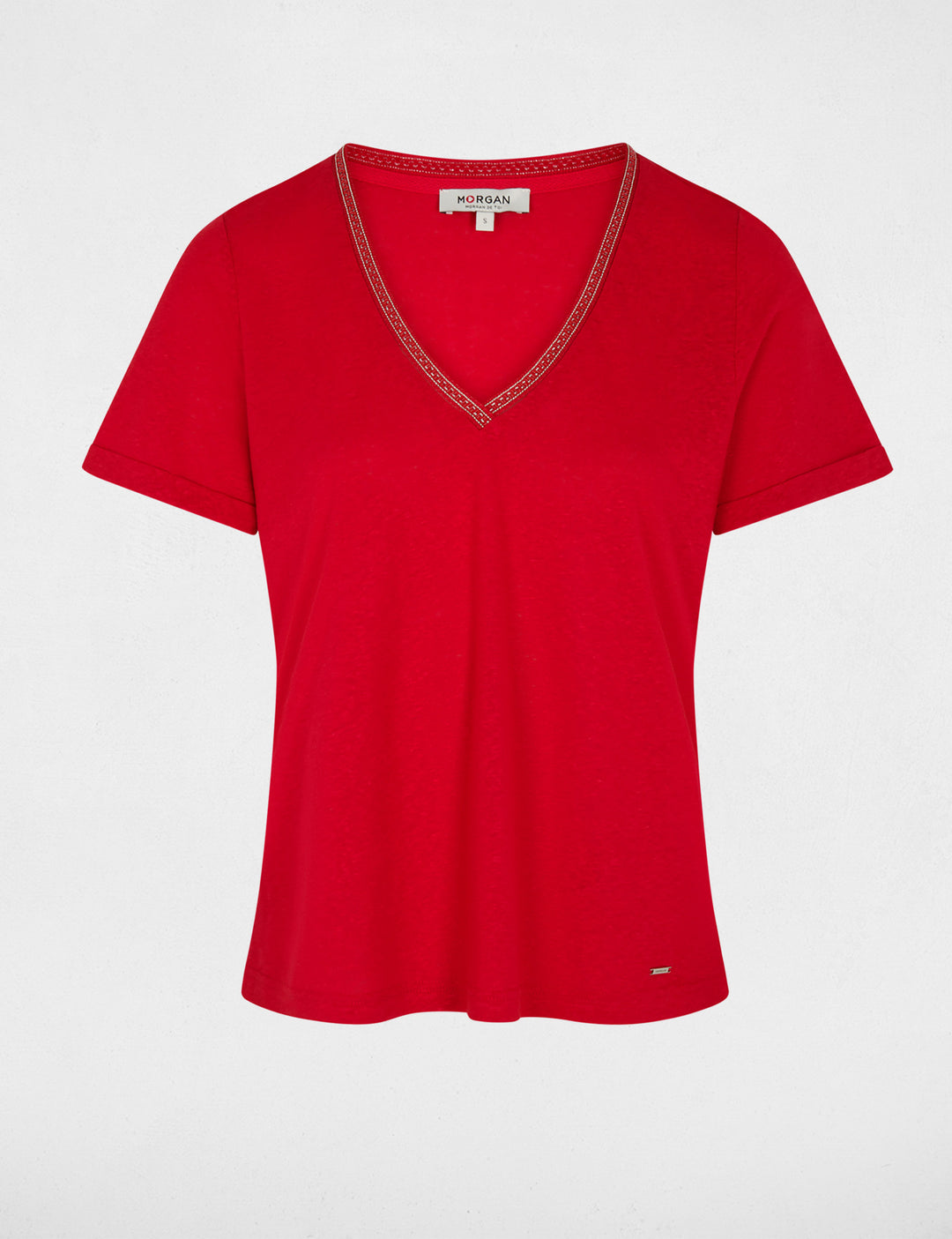 T-shirt col v perlé