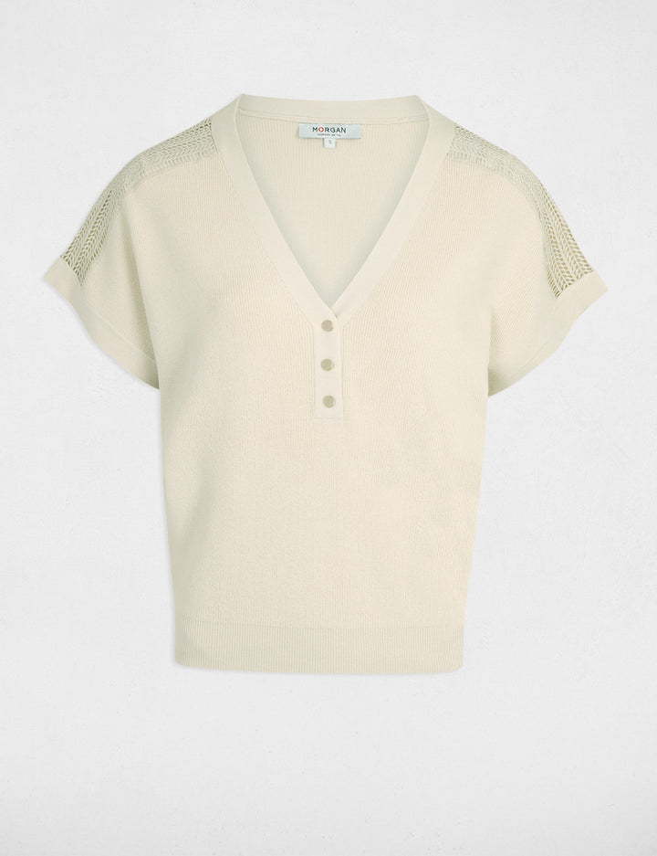 Pull col en V manches courtes
